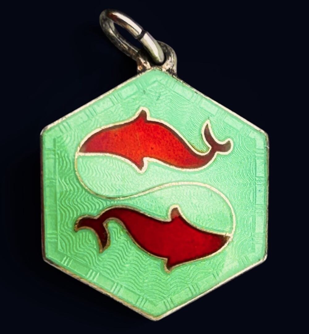 Vtg David Andersen Zodiac Charm Pendant Sterling Silver Enameled Dolphin Pisces
